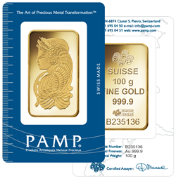 Pamp Fortuna 100g gold bar available from VaultOne