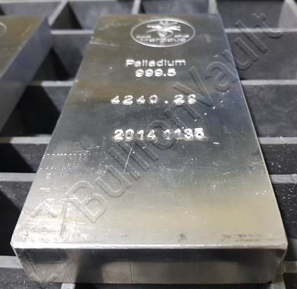Palladium Good Delivery bar traded on the wholesale market and available to buy and sell on VaultOne